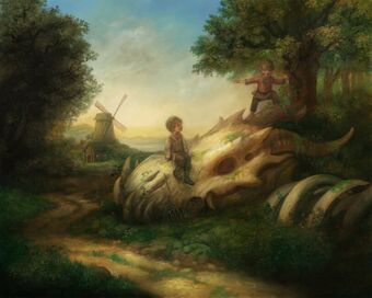 Все классические художники зарисовывали пейзажи с костями драконов, которые обильно встречались в природе. Дети играли на их черепах, спасаясь внутри от дождя. Теперь многие черепа драконов искрошены бульдозерами с асфальтоукладчиками, да и сами картины художников редко увидишь в открытую, так как они распроданы по частным коллекциям. Каждый коллекционер считает за честь иметь такое полотно, притом что сам он будет отрицать его наличие.