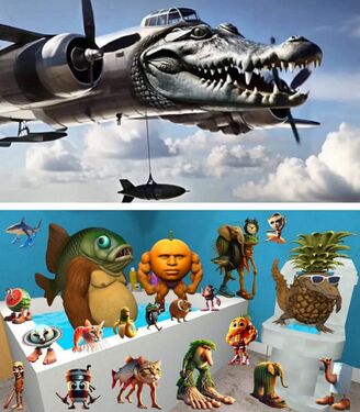 Популярные герои брейнрота, сверху — Бомбардиро Крокодило