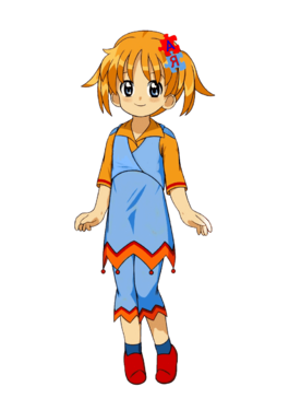 АЯ-тан: оранжевые волосы и рубаха — цвет логотипа, шутовской наряд — символ юмора; два разноцветных пазла — аллюзия на таблетки из «Матрицы», так как в Абсурдопедии сосуществуют иллюзия с абсурдной реальностью; буквы А, Я — начало и конец алфавита, а также сло́ва «Абсурдопедия», голубые «погоны» — символ диванных войск с навыком десантирования с дивана